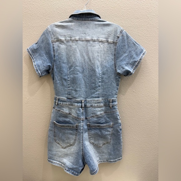 Altar'd State Shorts Romper Small Denim Short Sleeve Pockets Western Boho Chic - Picture 2 of 6
